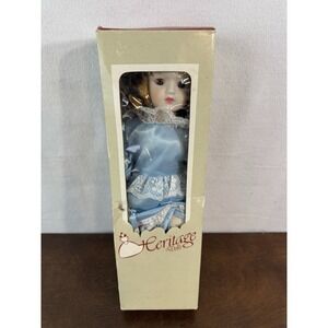 Heritage Collector's Doll Blue Dress Bisque Porcelain Vintage Original Box